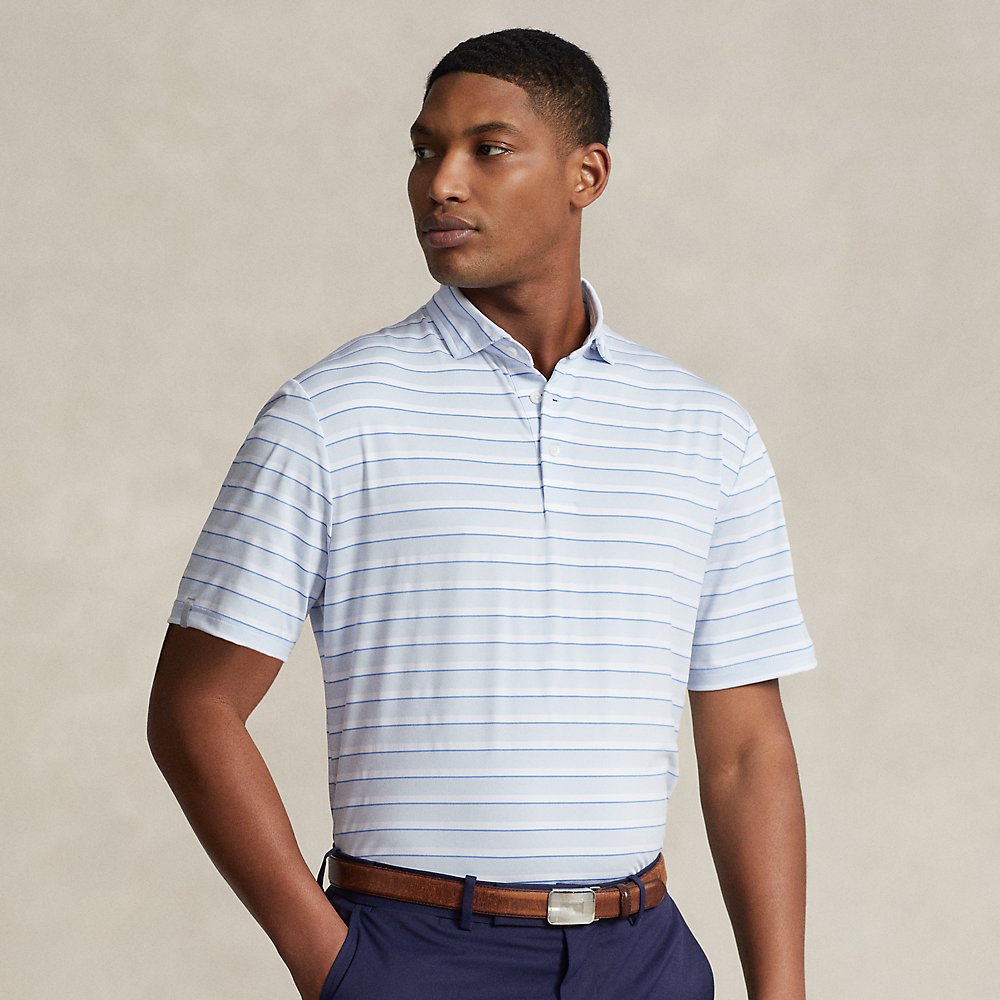 Shop Rlx Golf Classic Fit Stretch Jersey Polo Shirt In Oxford Blue Multi