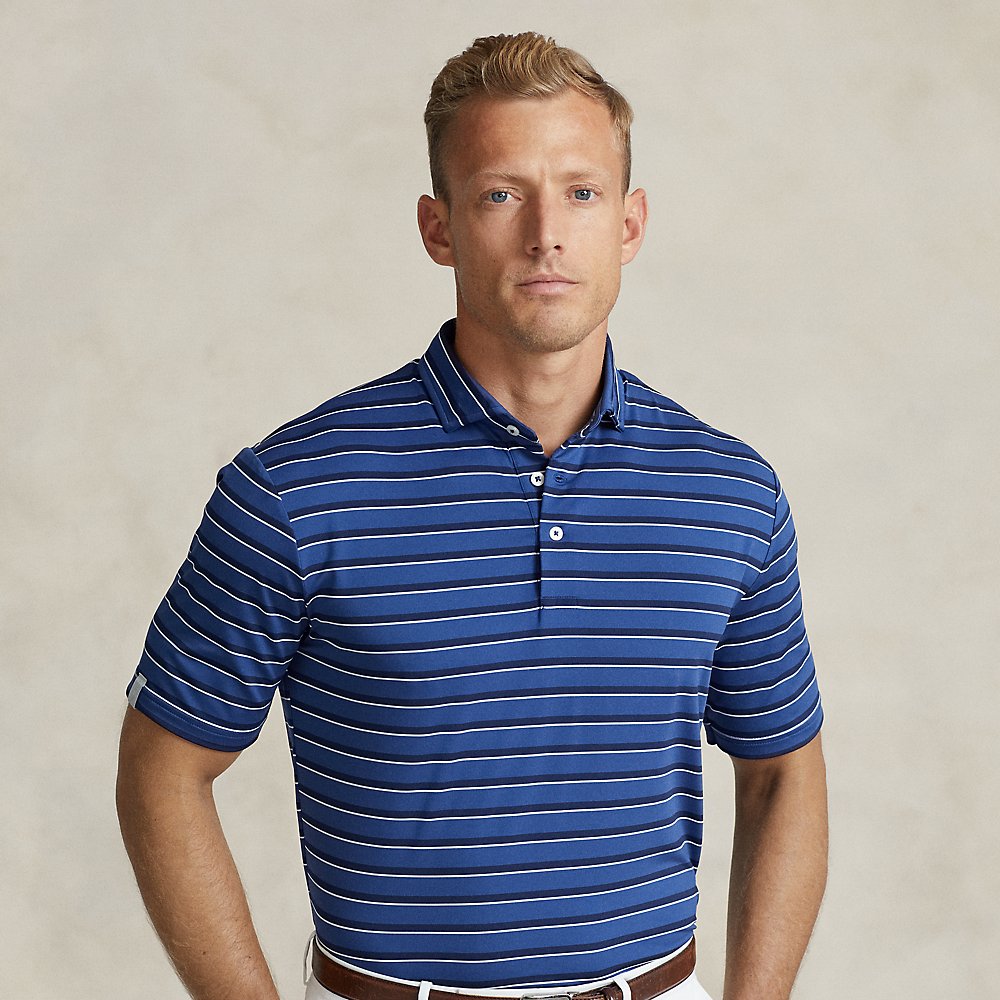 Shop Rlx Golf Classic Fit Stretch Jersey Polo Shirt In Beach Royal Multi
