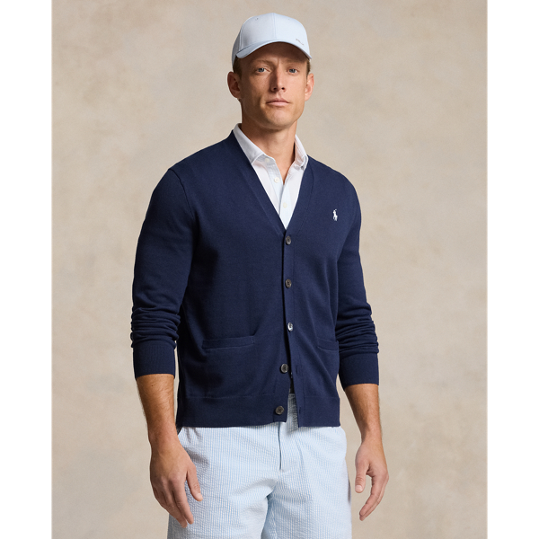 Shop Rlx Golf Performance Cotton-blend Cardigan In Refined Navy