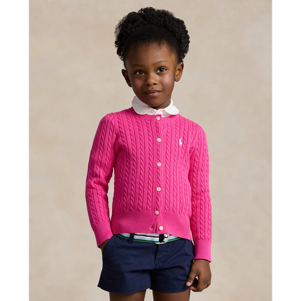 Shop Polo Ralph Lauren Mini-cable Cotton Cardigan In Bright Pink