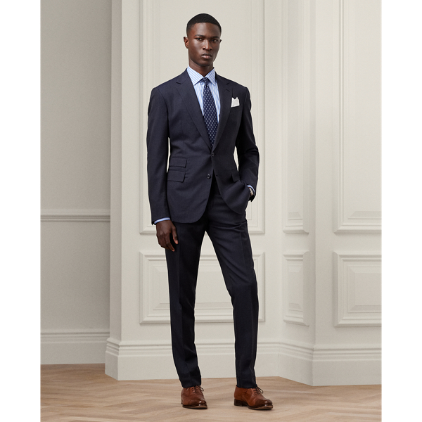 Shop Ralph Lauren Purple Label Kent Hand-tailored Nailhead Suit In Navy/grey