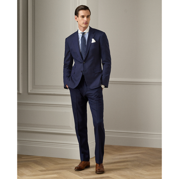 Ralph Lauren Purple Label Kent Hand-tailored Pinstripe Suit In Bright Navy/grey