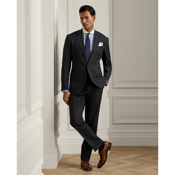 Ralph Lauren Purple Label Kent Hand-tailored Pinstripe Wool Suit In Dark Grey/cream