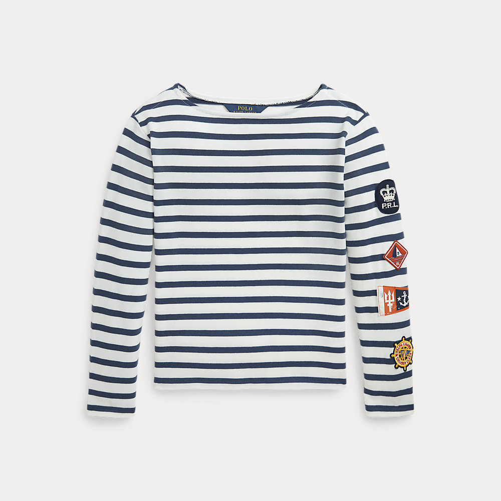 Shop Ralph Lauren Striped Nautical-patch Cotton Jersey Tee In Brown