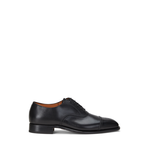 Shop Ralph Lauren Purple Label Denver Calfskin Cap-toe Shoe In Black