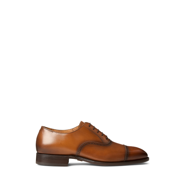 Shop Ralph Lauren Purple Label Denver Burnished Calfskin Cap-toe Shoe In Tan