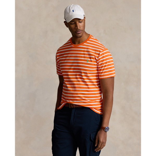Shop Polo Ralph Lauren Striped Jersey Crewneck T-shirt In Orange/white