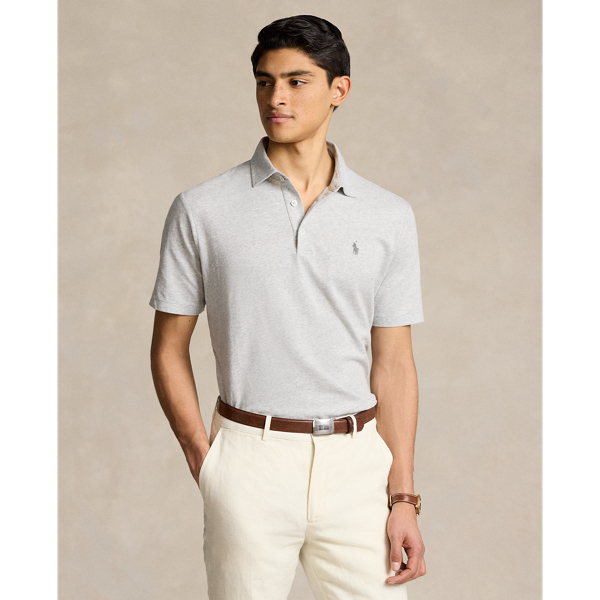 Shop Polo Ralph Lauren Classic Fit Cotton-linen Mesh Polo Shirt In Grey