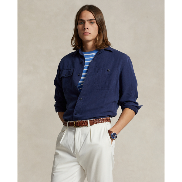 Shop Polo Ralph Lauren Classic Fit Linen-silk Twill Workshirt In Multi