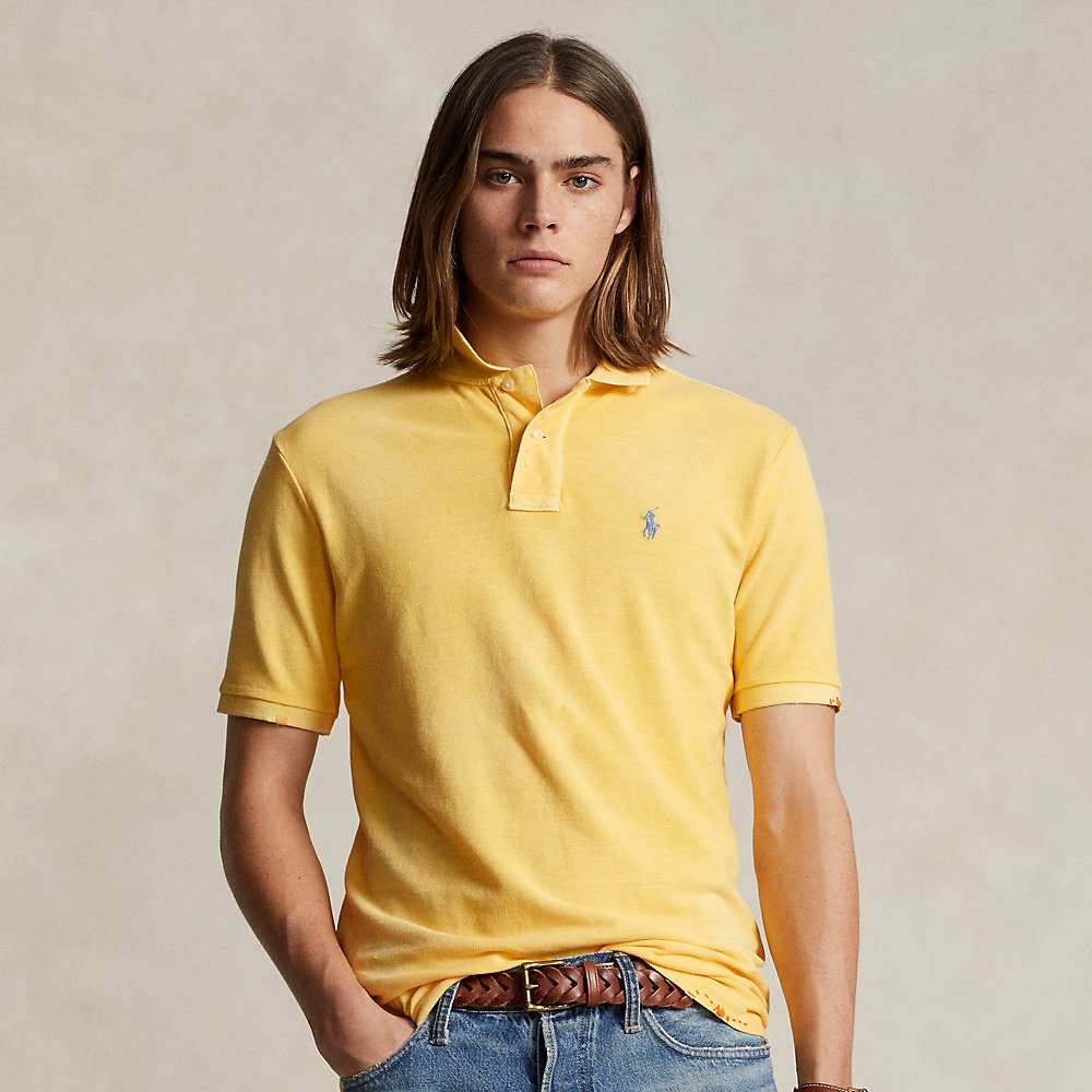 Shop Ralph Lauren Classic Fit Garment-dyed Mesh Polo Shirt In Cambridge Yellow
