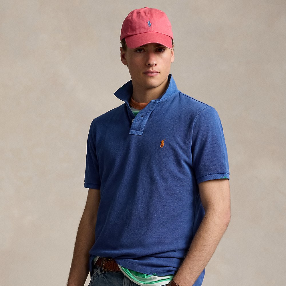 Shop Ralph Lauren Classic Fit Garment-dyed Mesh Polo Shirt In Beach Royal