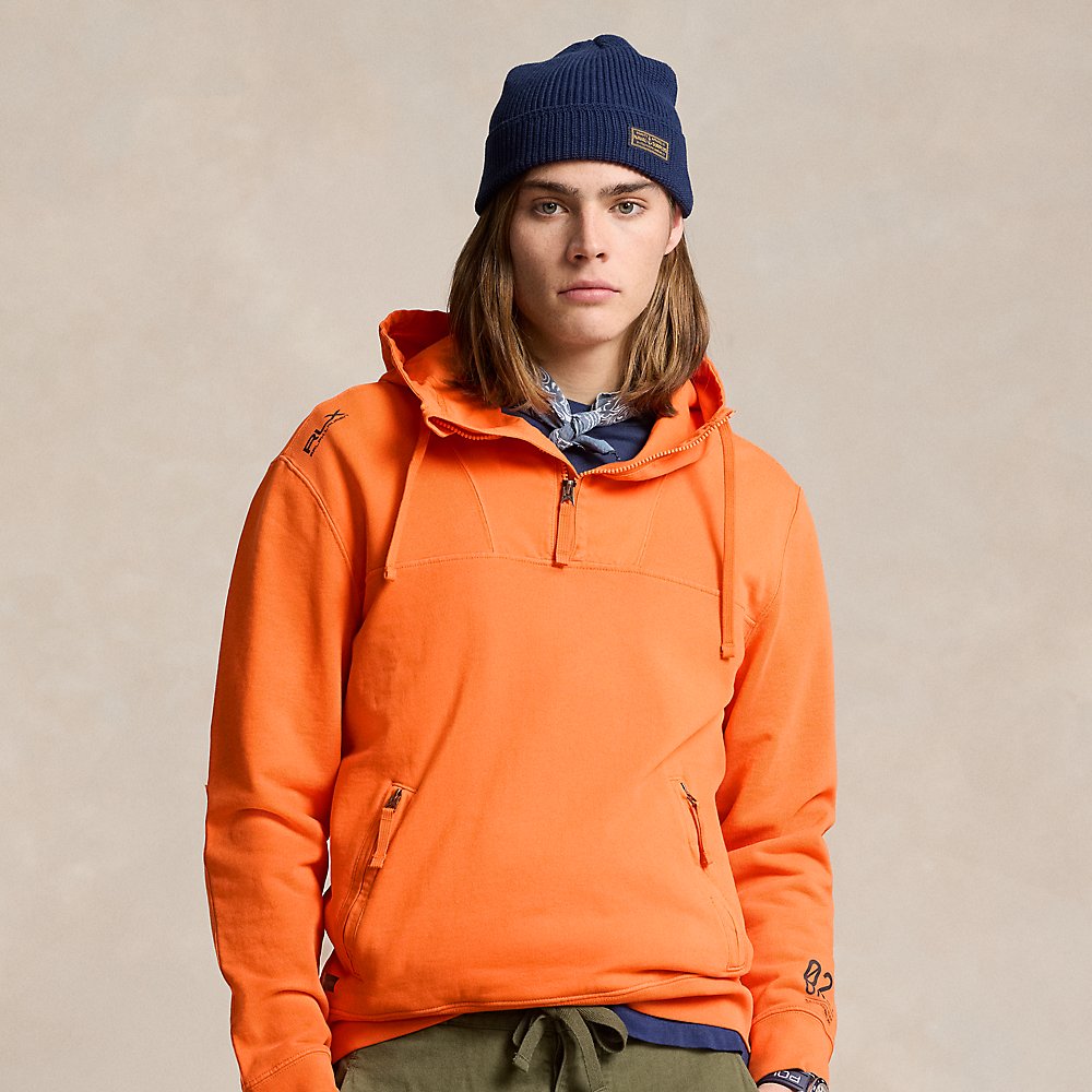 Shop Ralph Lauren Terry-back Fleece Quarter-zip Hoodie In Sailing Orange
