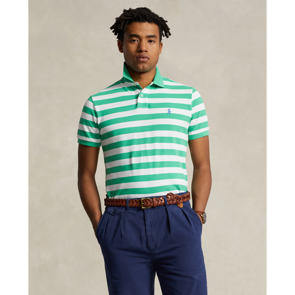 Ralph Lauren Classic Fit Striped Mesh Polo Shirt In Classic Kelly/white