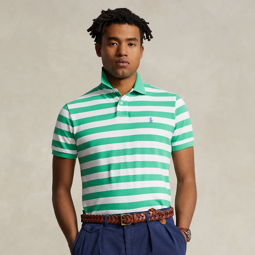 Ralph Lauren Classic Fit Striped Mesh Polo Shirt In Classic Kelly/white