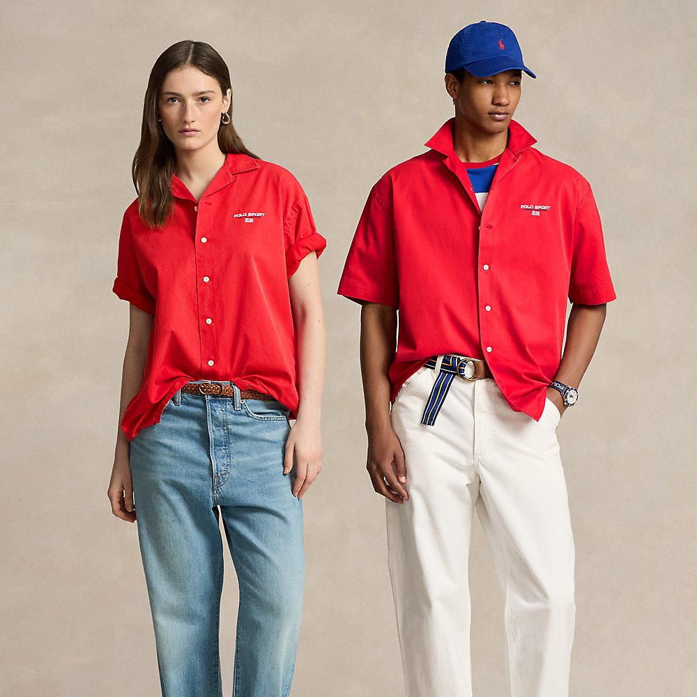 Ralph Lauren Big Fit Polo Sport Chino Camp Shirt In Red