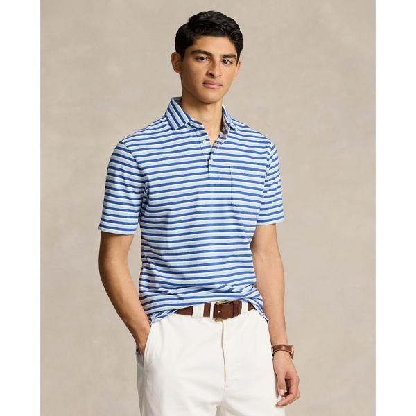 Ralph Lauren Classic Fit Cotton-linen Polo Shirt In Alpine Blue Multi