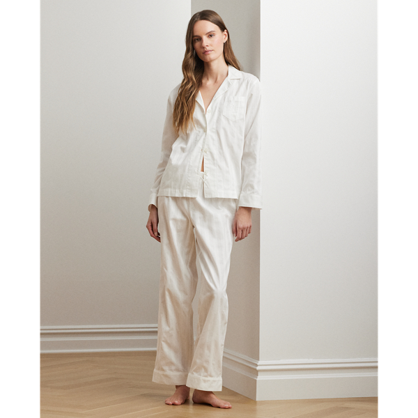 Shop Lauren Ralph Lauren Shadow Stripe Cotton Sleep Set In White