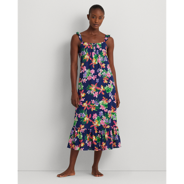 Lauren Ralph Lauren Floral Lawn Flutter-strap Nightgown In Multi Floral