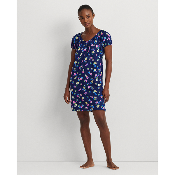 Lauren Ralph Lauren Floral Cotton-blend-jersey Nightgown In Navy Print