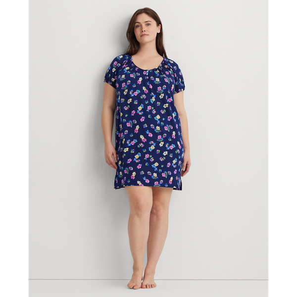 Lauren Woman Floral Cotton-blend-jersey Nightgown In Navy Print