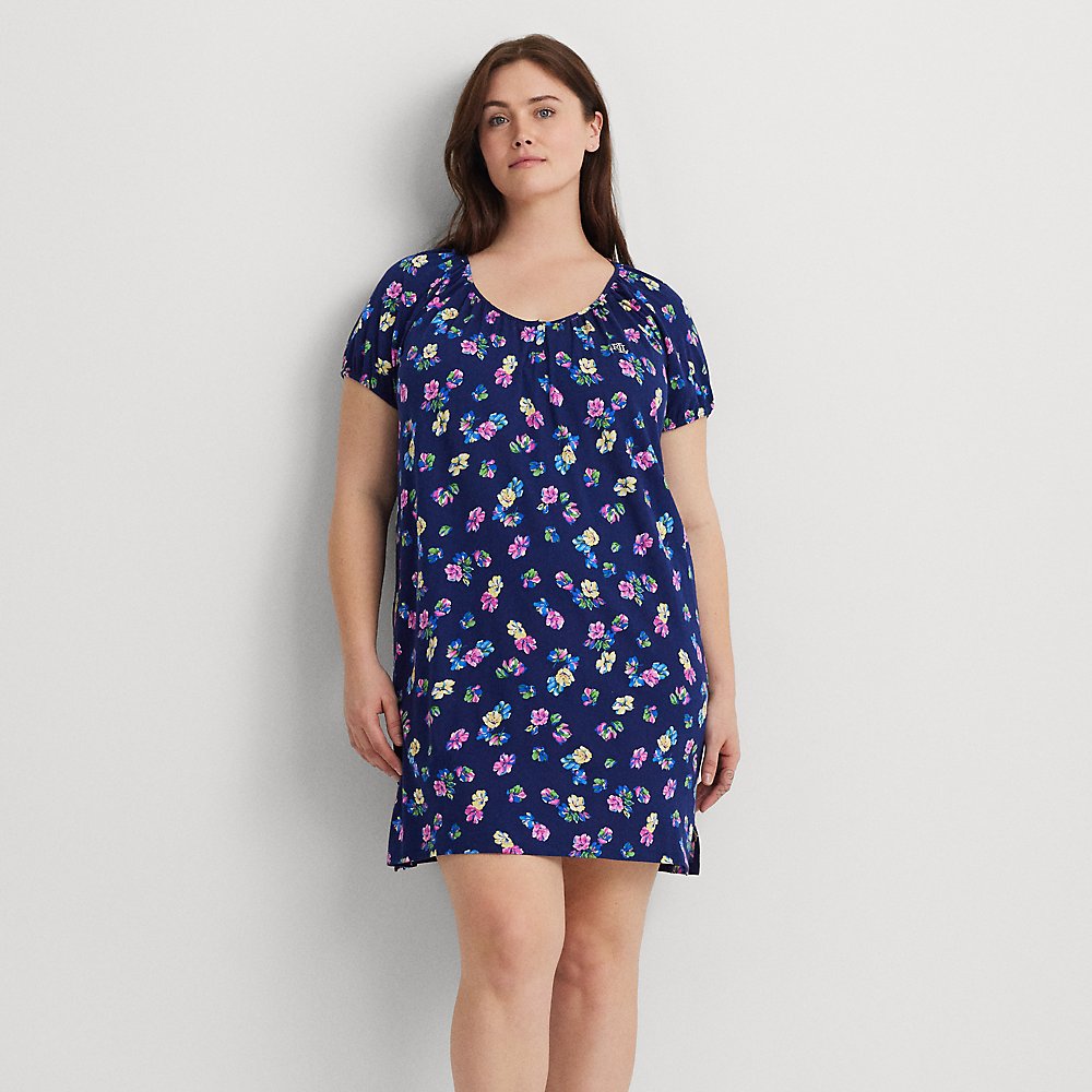 Lauren Woman Floral Cotton-blend-jersey Nightgown In Navy Print