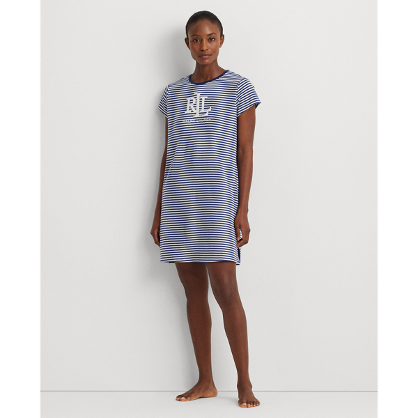 Lauren Ralph Lauren Logo Striped Interlock Sleep Tee In Blue Stripe