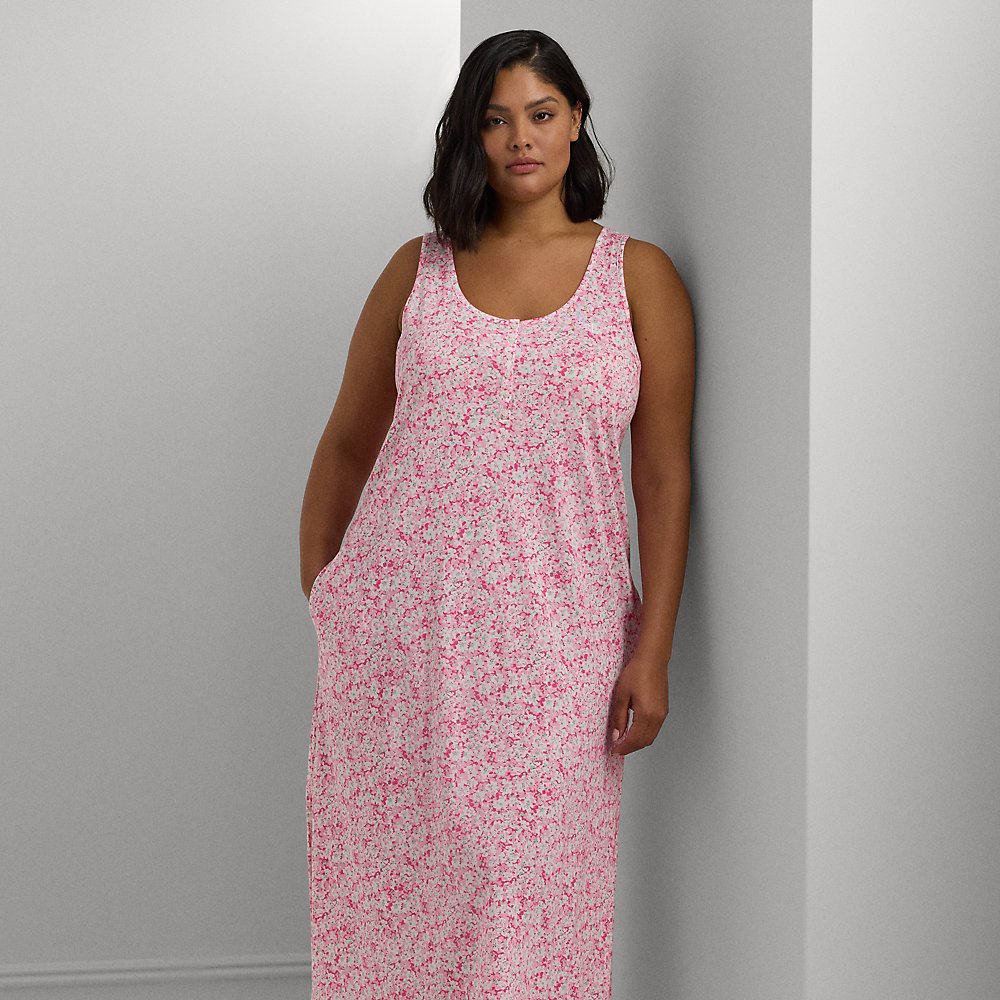 Lauren Woman Floral Jersey Sleeveless Nightgown In Pink Floral