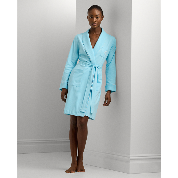 Ralph Lauren Cotton Interlock Shawl-collar Robe In Turquosie