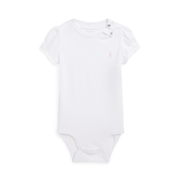Polo Ralph Lauren Cotton Jersey Bodysuit In White/delicate Pink