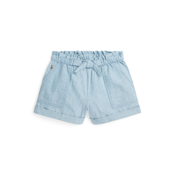 Polo Ralph Lauren Toddler And Little Girls Cotton Chambray Camp Shorts In Medium Wash