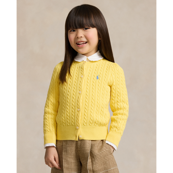 Shop Polo Ralph Lauren Mini-cable Cotton Cardigan In Oasis Yellow W/ Dusty Blu