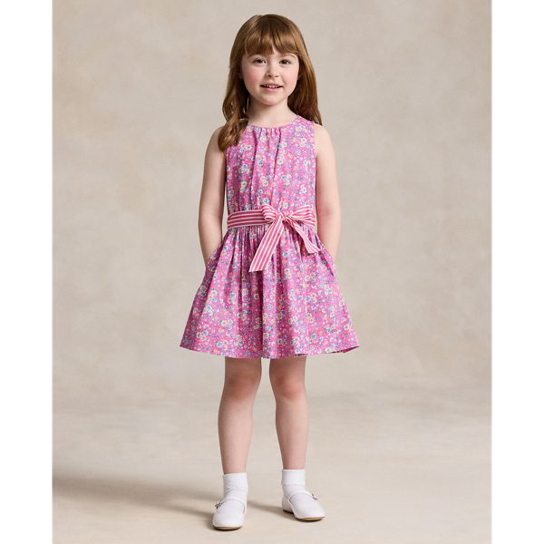 Polo Ralph Lauren Kids' Big Girls Floral Cotton Poplin Dress In Palais Floral Hot Pink