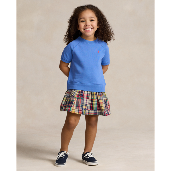 Polo Ralph Lauren Kids' Cotton French Terry & Madras-skirt Dress In New Eng Blue W/ Nantuck R