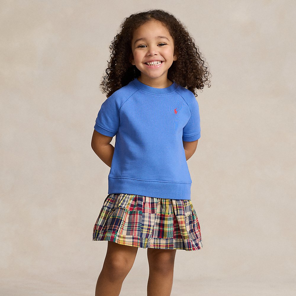 Polo Ralph Lauren Kids' Cotton French Terry & Madras-skirt Dress In New Eng Blue W/ Nantuck R