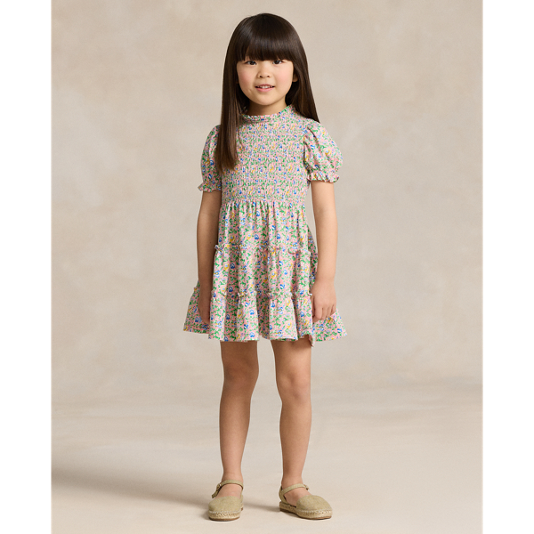 Shop Polo Ralph Lauren Floral Smocked Cotton Jersey Dress In Beneda Floral