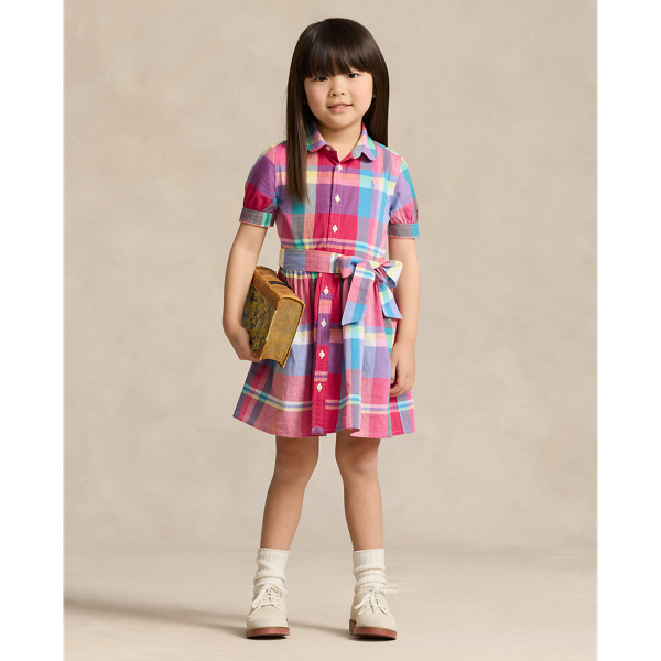 Polo Ralph Lauren Checked Cotton Shirt Dress In Red/pink Multi