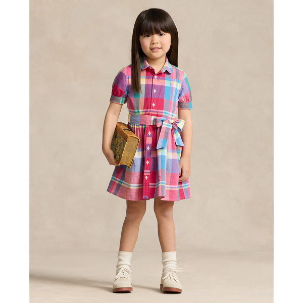 Shop Polo Ralph Lauren Cotton Madras Shirtdress In Red/pink Multi