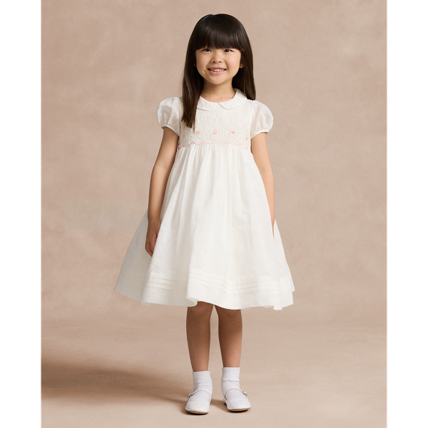 Polo Ralph Lauren Kids' Embroidered Cotton-blend Dress In White