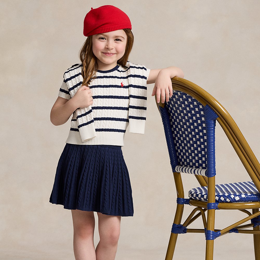 Polo Ralph Lauren Kids' Striped Cotton Sweater & Skirt Set In Deckwash White/newport Na