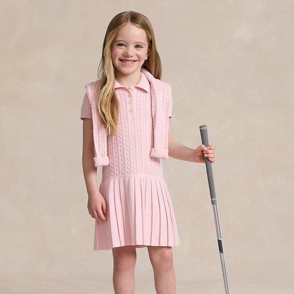Polo Ralph Lauren Kids' Mini-cable Cotton-blend Polo Dress In Hint Of Pink