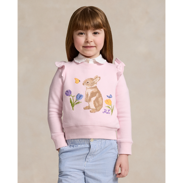 Polo Ralph Lauren Kids' Big Girls Ruffled Bunny Terry Sweatshirt In Hint Of Pink