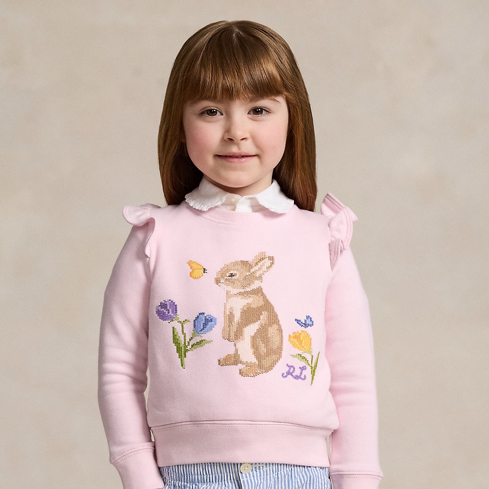 Polo Ralph Lauren Kids' Big Girls Ruffled Bunny Terry Sweatshirt In Hint Of Pink
