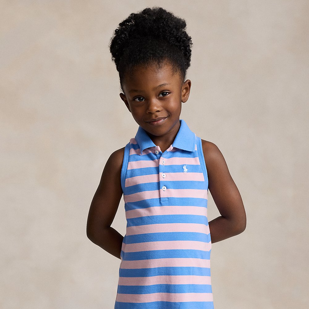 Polo Ralph Lauren Kids' Striped Stretch Mesh Polo Dress In Garden Pink