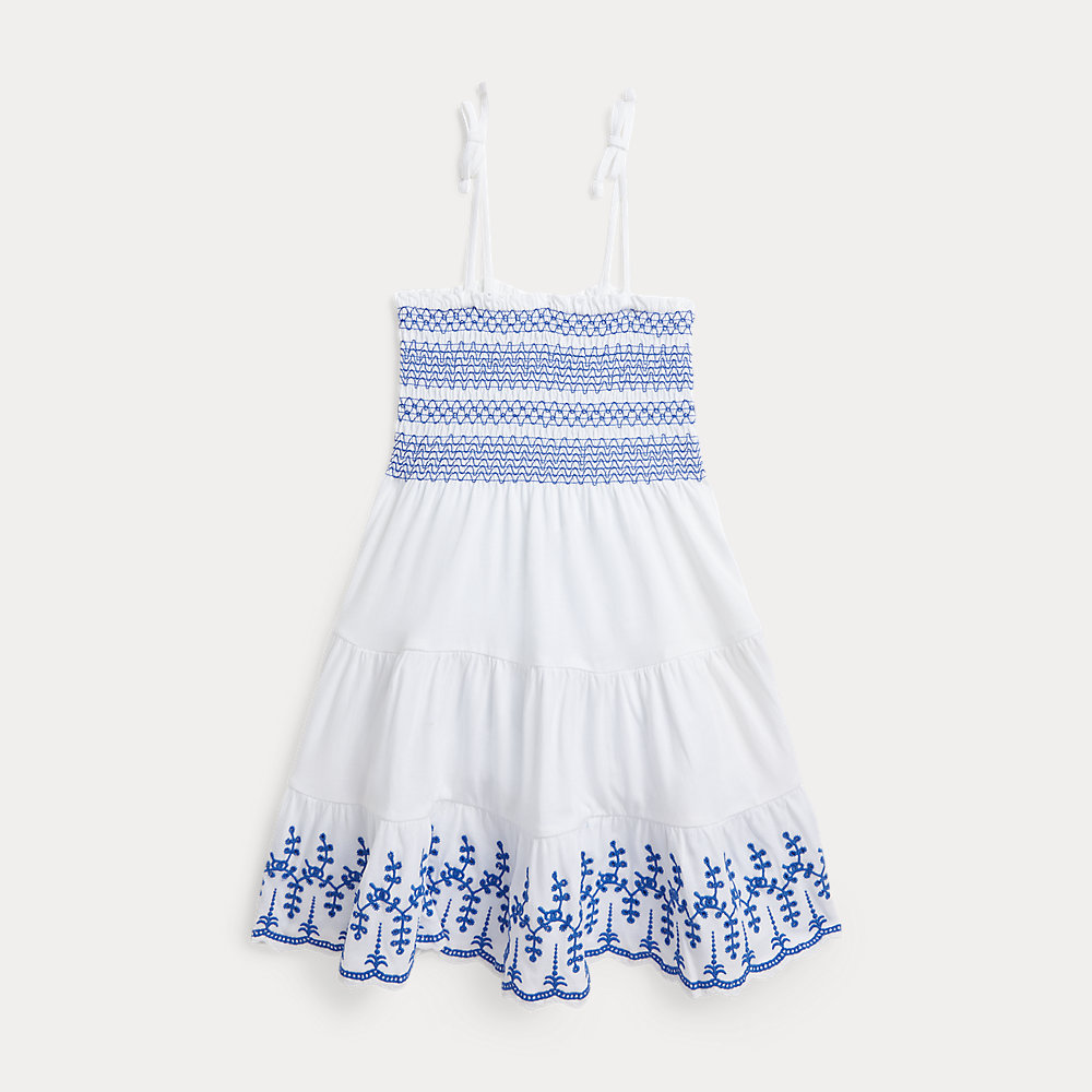 Polo Ralph Lauren Toddler And Little Girls Smocked Eyelet Cotton Jersey Dress In White