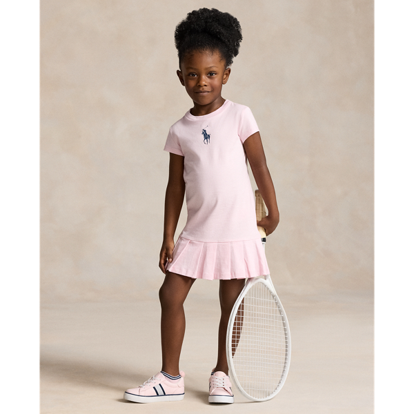 Polo Ralph Lauren Kids' Big Pony Pleated Cotton Jersey Tee Dress In Hint Of Pink