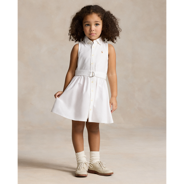 Polo Ralph Lauren Kids' Belted Cotton Oxford Shirtdress In White