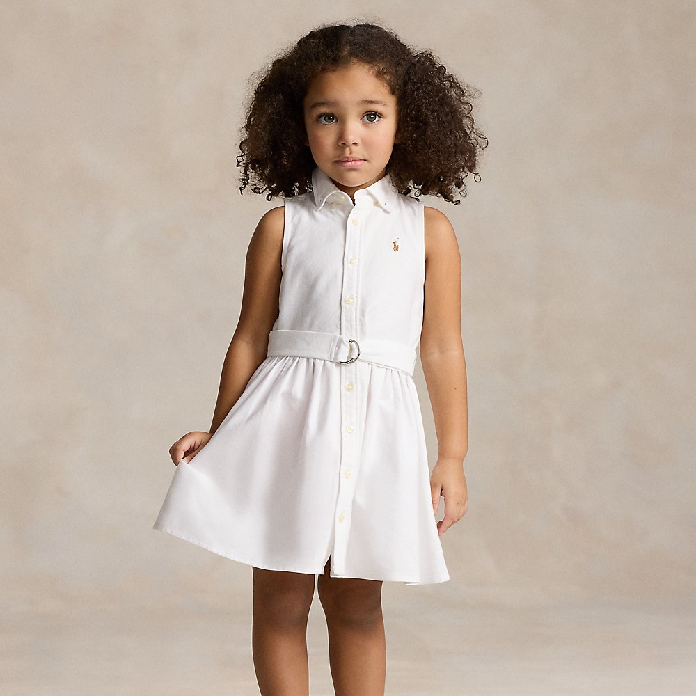 Polo Ralph Lauren Kids' Belted Cotton Oxford Shirtdress In White