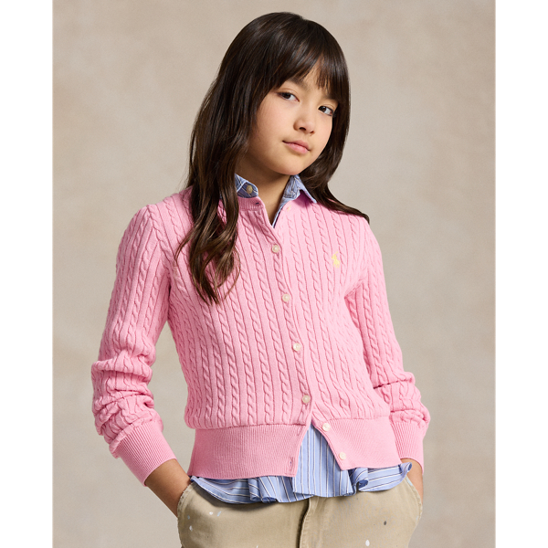 Polo Ralph Lauren Polo Pony Cable-knit Cardigan In Florida Pink/oasis Yellow