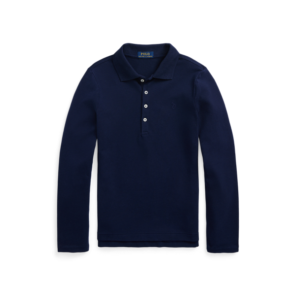 Polo Ralph Lauren Mesh Uniform Long-sleeve Polo Shirt In Navy