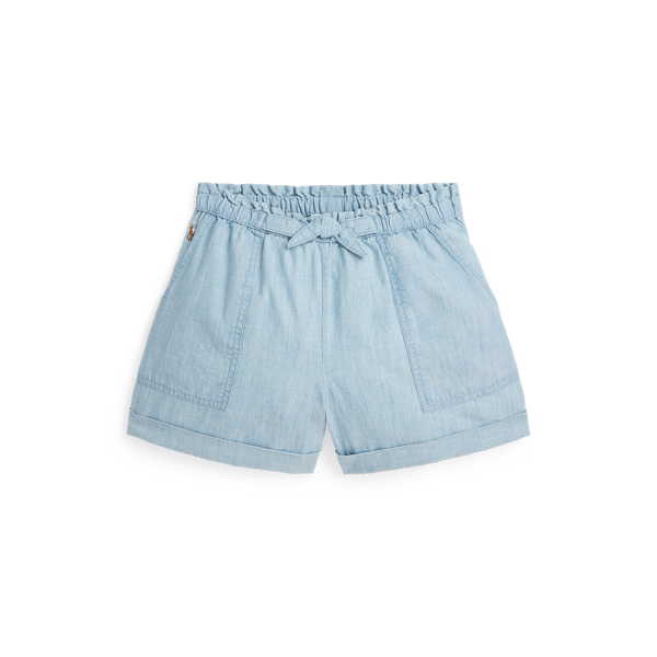 Polo Ralph Lauren Big Girls Cotton Chambray Camp Shorts In Medium Wash